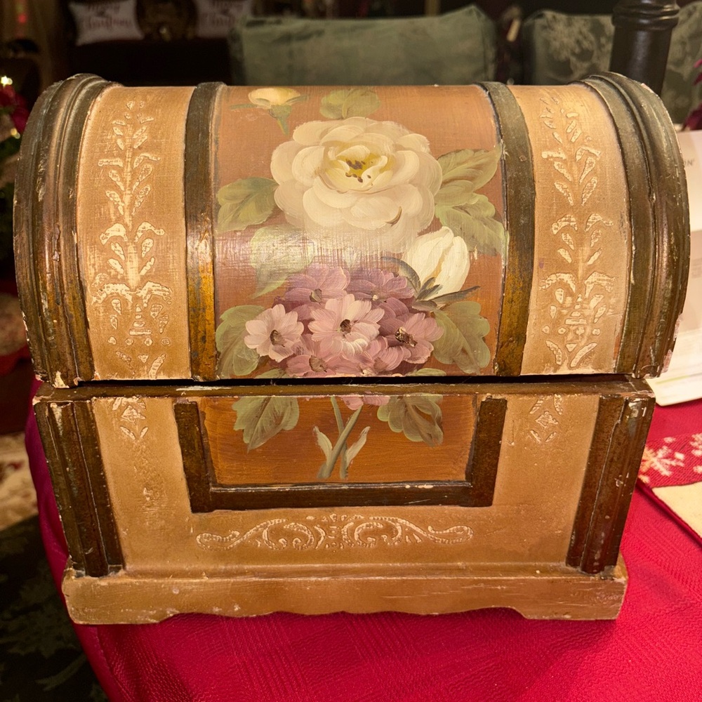VINTAGE  Floral Painted Wooden Chest